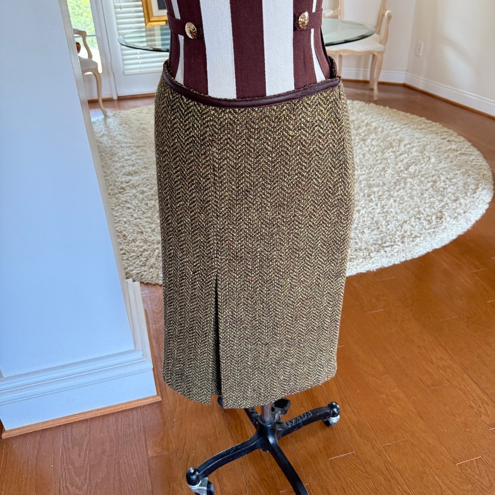 Sutton Studio for Bloomingdales Wool Blend Tweed Skirt Decorative Trim Womens 4